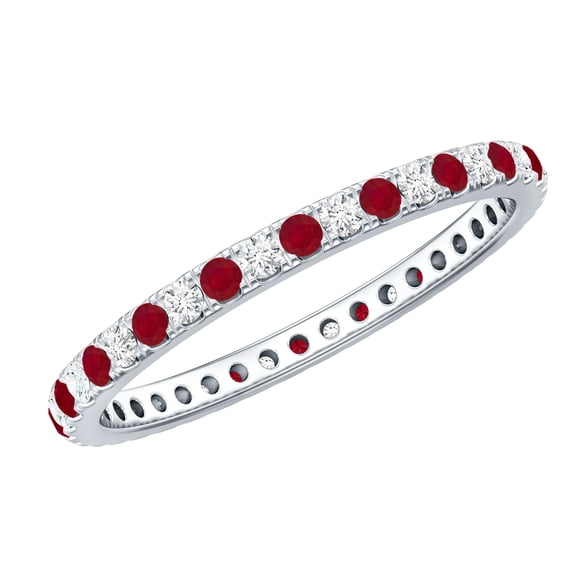 Rosec Jewels Natural Ruby Eternity Ring for Women - AAA Quality - Ruby Diamond Stackable Ring - Jewelry Box Included, 925 Sterling Silver, US 4.00
