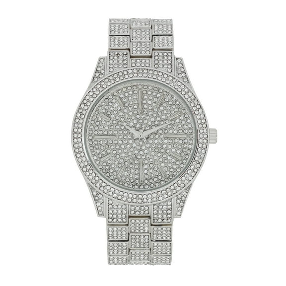 Charles Raymond Bling'ed Out Sophisticated Diamond Ritzy Iced Sporty Faux Chrono Decor Luxury Timepiece – ST10567 Silver