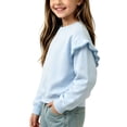 thumbnail image 3 of Frostluinai Girls Crewneck Sweatshirts Ruffle Trim Long Sleeve Cotton Pullover Basic Solid Color Sweat Shirt Fall Clothes 2-12 Years, 3 of 7