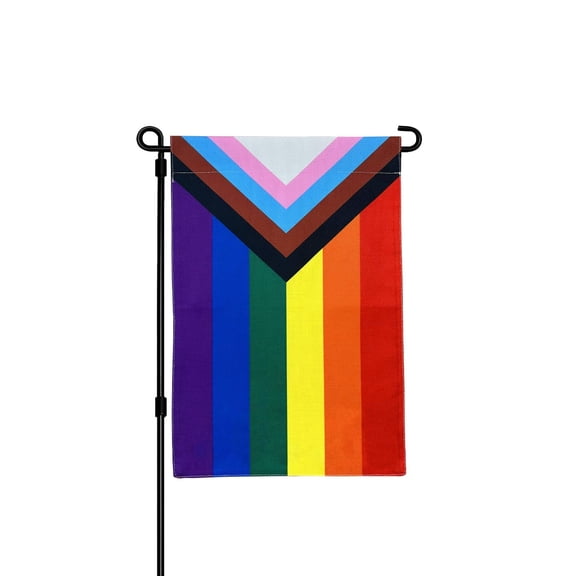 Progress Pride Flags 12x18in LGBTQ Garden Rainbow Pride Flag with Vivid Color and Durable Nylon, Inclusive Gay Outdoor Flag for Yard Lawn or Room