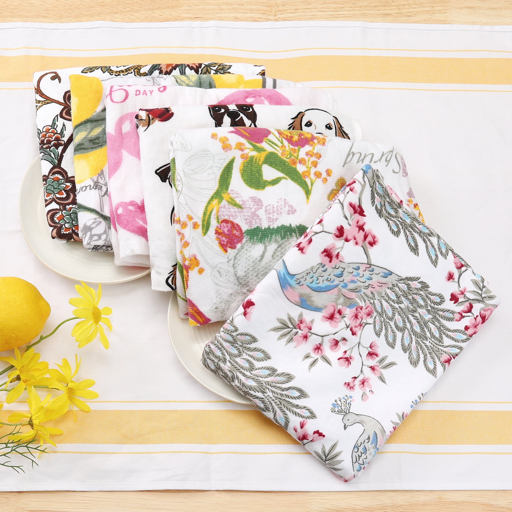 Unique Bargains Cotton Thick Large Animal and Floral Printed Kitchen Towels 18"x28" Pink Heart