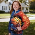 thumbnail image 3 of Uorisanigo Sweatshirt for Kids Oversized Girls Half Zip Sweatshirt Blue Red Fire Basketball Long Sleeve Pullover Crop Tops Lightweight Fall Trendy Quarter Zip Hoodies No Hood, 3 of 7