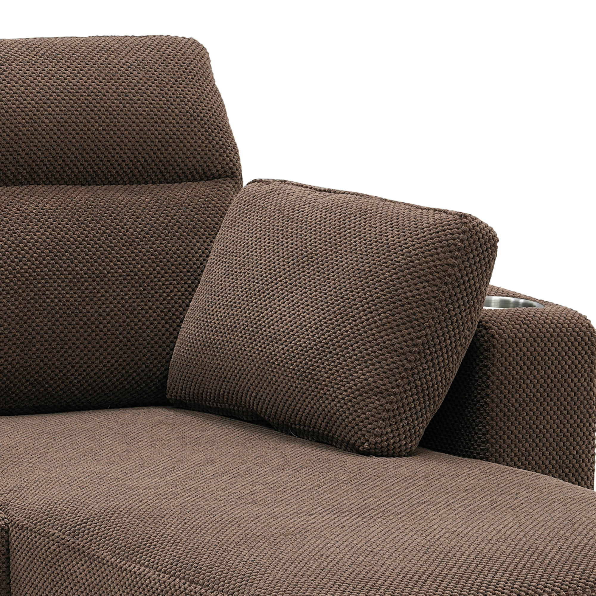 Leumius 82.5" Sectional Sofa with Pull-Out Bed,L-Shaped Sofa with Storage Chaise, Cup Holders and 2 Pillows,Coffee
