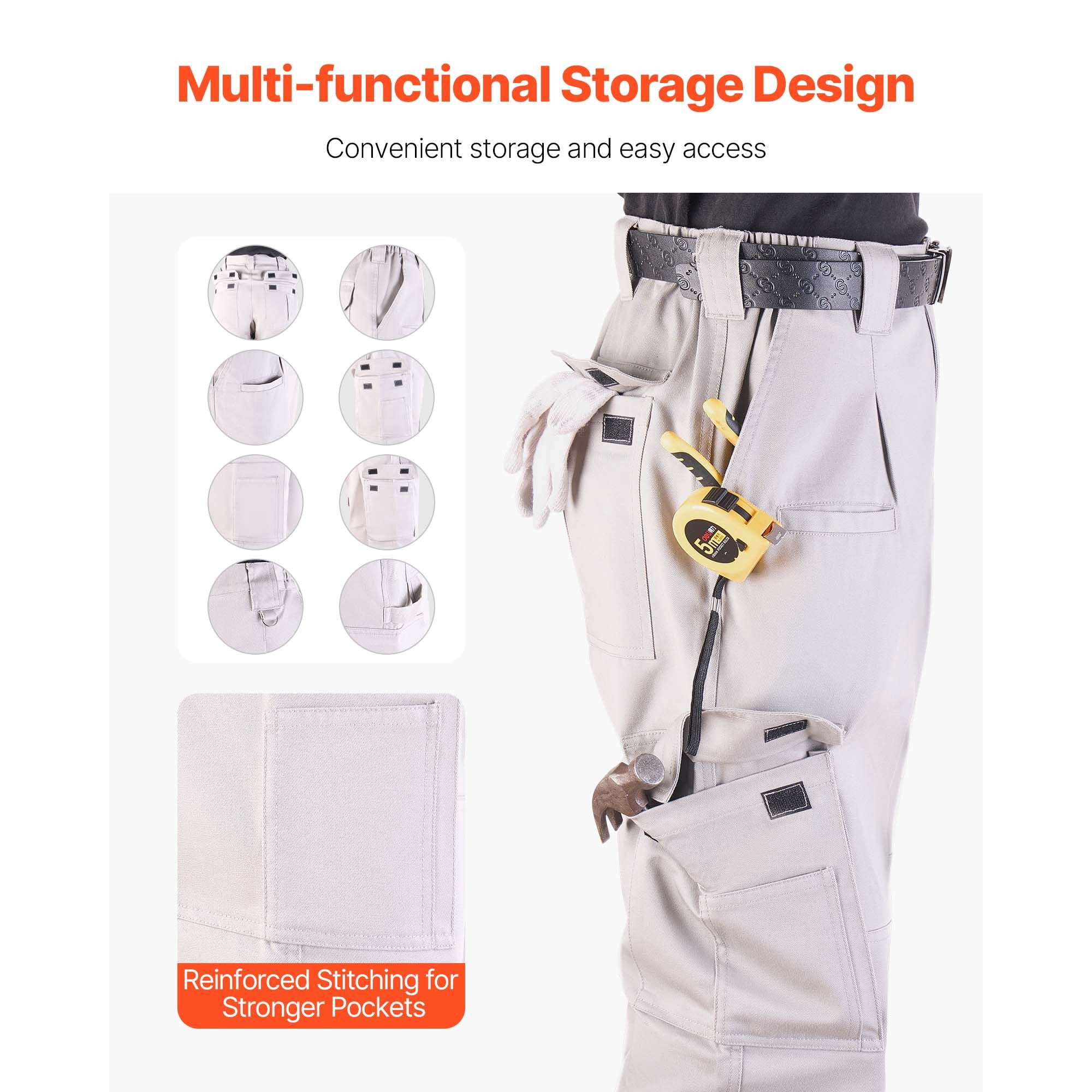 Flame Resistant Cargo Pants for Men, 9oz FR Cotton Twill with NFPA 2112, Elastic Waistband with Belt Loops, 9 Utility Pockets, Breathable, Machine Washable
