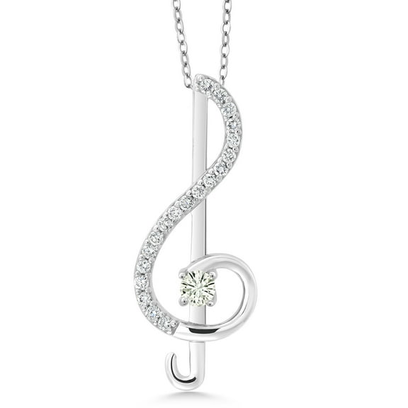 Gem Stone King 925 Sterling Silver White Moissanite Pendant Necklace Treble Clef Music Note Jewelry Gift for Women By Keren Hanan (0.29 Cttw, with 18 inch Silver Chain)
