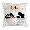 thumbnail image 1 of Cactus Throw Pillow Cushion Cover, Dotted Backdrop with Two Hand Drawn Plants Having a Conversation Speech Bubble, Decorative Square Accent Pillow Case, 18 X 18 Inches, Blush Black Grey, by Ambesonne, 1 of 2
