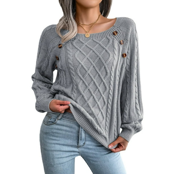 Suéter de punto para mujer, jersey cálido y acogedor, liquidación, suéter de otoño para mujer, jersey liso moderno, jersey de cuello redondo.