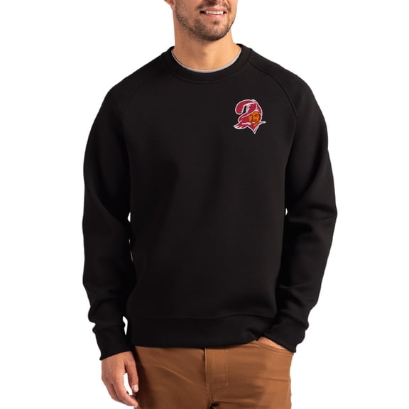 Men's Cutter & Buck Black Tampa Bay Buccaneers Throwback Roam Recycled Raglan Pullover Sweatshirt