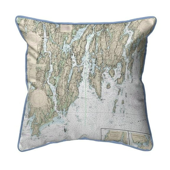 BoothBay, ME Nautical Map Large Corded Indoor & Outdoor Pillow - 18 x 18 in.