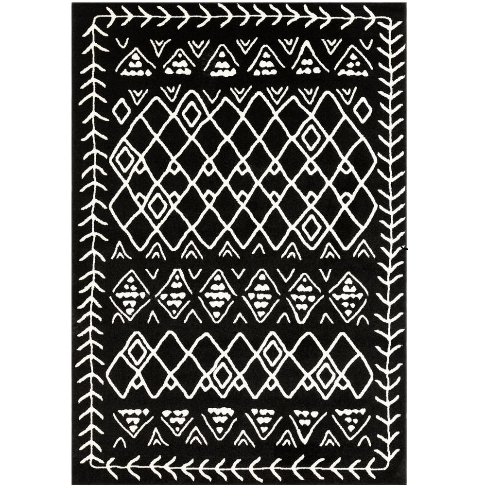 5'3" x 7'3" Bohemian Diamond Pattern Black and White Rectangular Machine Woven Area Rug