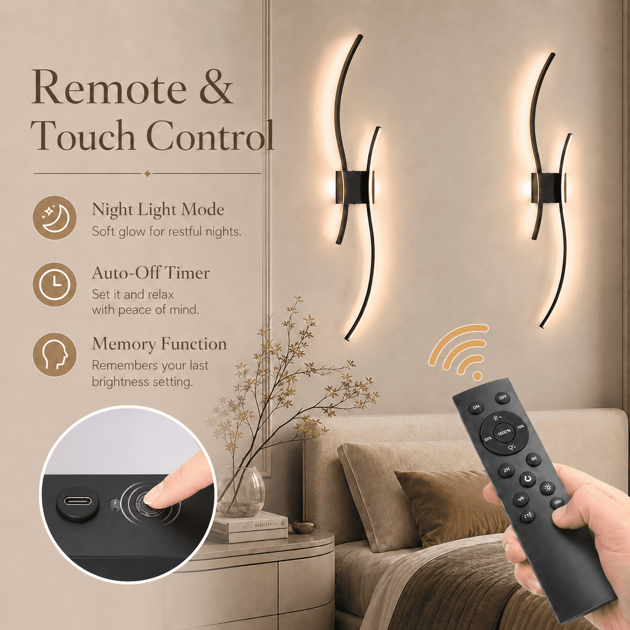 Laybasic 39.3" Large Battery Operated Wireless Wall Sconces Set of 2, Black Modern Rechargeable Wall Light with Remote, 3CCT Dimmable Wireless Wall Lamp for Living Room Bedroom Hallway