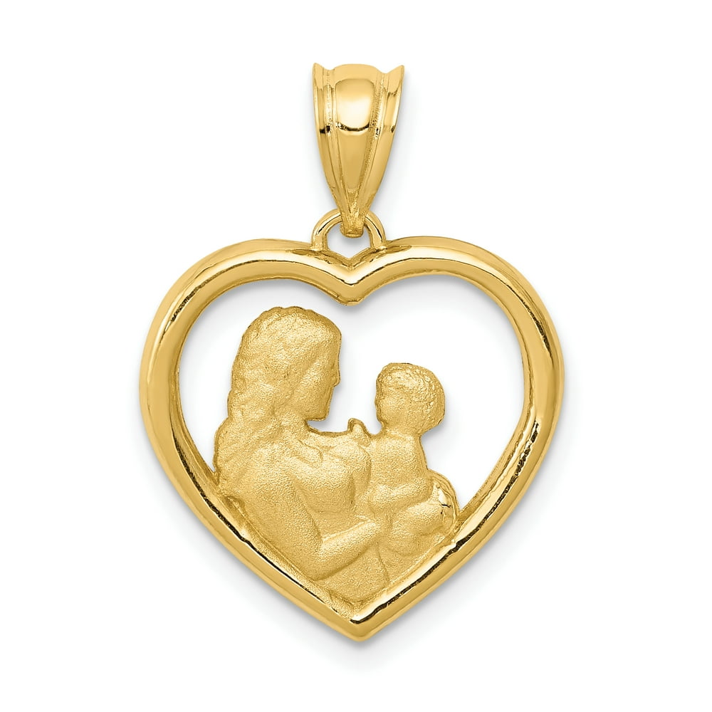 IceCarats 14kt Yellow Gold Mom/baby Heart Pendant Charm