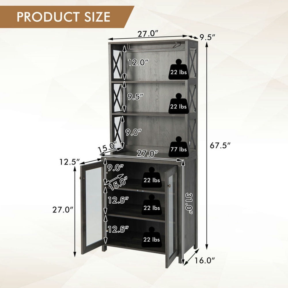 Finihen Kitchen Storage Cabinet, Buffet Sideboard, Tall Freestanding Bar Cabinet Buffet with Glass Holder and Adjustable Shelf, for Dining Room, Kitchen, Living Room, Gray Finihen Kitchen Storage Cabinet, Buffet Sideboard, Tall Freestanding Bar Cabinet Buffet with Glass Holder and Adjustable Shelf, for Dining Room, Kitchen, Living Room, Gray