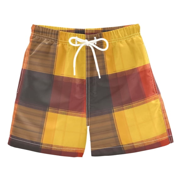 Orange Plaid Pattern Boys Swim Trunks Quick Dry Boy Swim Shorts for 3-14 Years