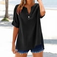 thumbnail image 2 of Endives Women's Short Sleeve T-shirt Loose Shirt Top Stand Solid Color Sleeve Collar Shirts, 2 of 8