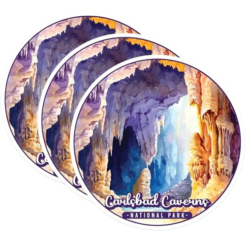 (3 Pack) Carlsbad Caverns Decals - National Park Decal - Laptop Decal - 3 Inches On Longest Side - Easy Peel & Apply - Made in USA - 3MCS0490