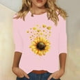 thumbnail image 2 of Charella 3/4 Length Sleeve Shirts for Women Cute Flower Graphic Tee Casual Loose Fit Crew Neck Tops (L, Pink 1), 2 of 4