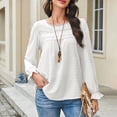 thumbnail image 3 of Corabera White Long Sleeve Shirts for Women Fall Tops Crew Neck Smocked Solid Western Outfit Flowy Chiffon Blouses Dressy Casual, 3 of 11