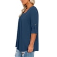 thumbnail image 4 of RYRJJ Plus Size Tops for Women 3/4 Rolled Sleeve Tunics Pleated Front Square Neck T-Shirts Dressy Casual Loose Fit Blouses, 4 of 9