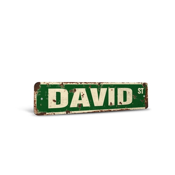 DAVID Vintage Style Rustic Street Sign – Childrens Name Room Sign Retro Decorative Wall Sign for Home, Bar, Garage, or Outdoor Use | 6" X 24" Plastic Road Sign