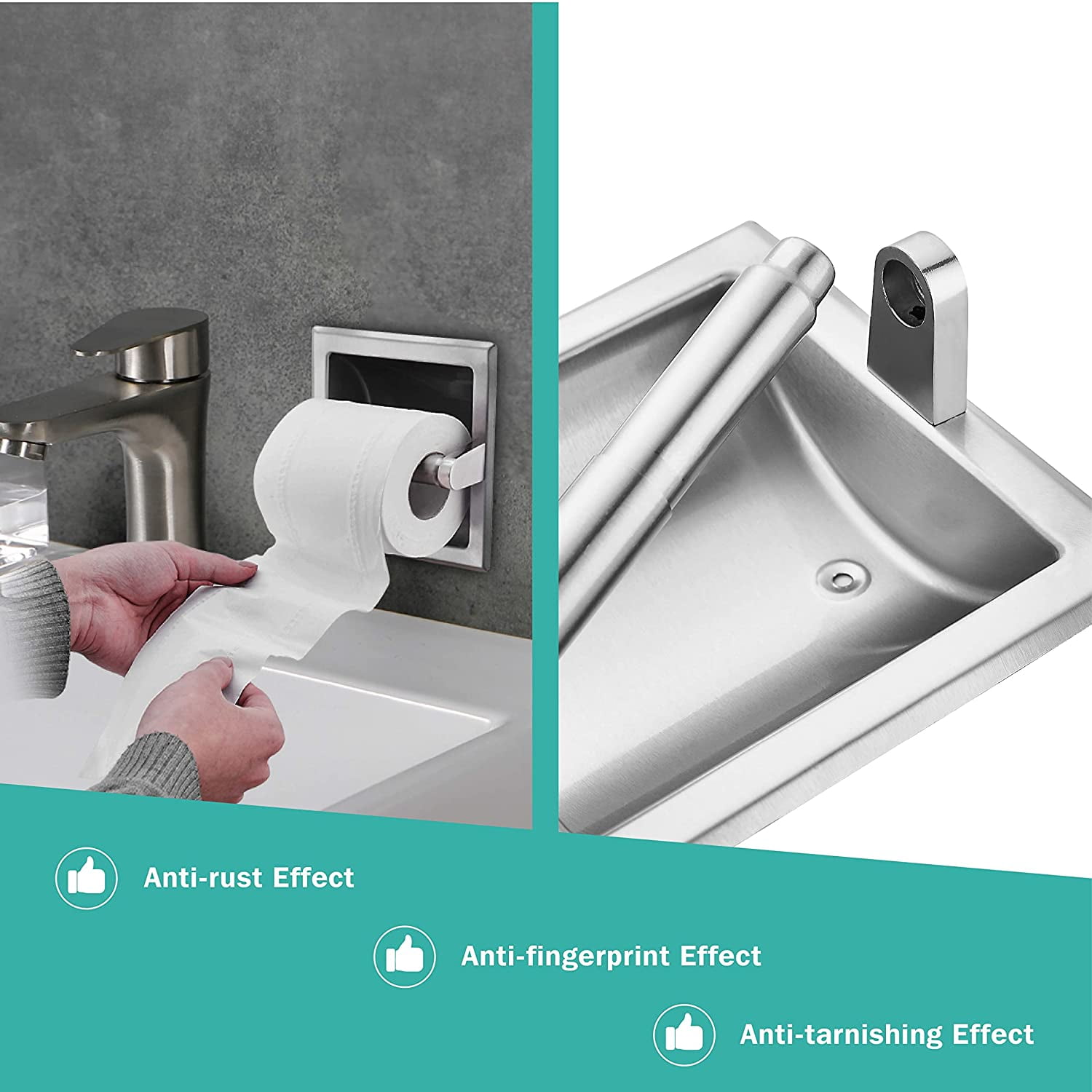 Nvzi Brushed Nickel Recessed Toilet Paper Holder - Includes Rear Mounting Bracket