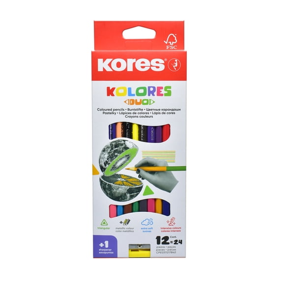 Colores Lapiz De Dibujo Kores Kolores Duo X12=24 Colores