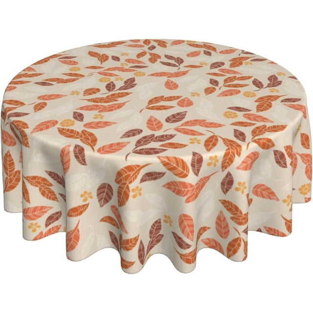 Fall Leaves Tablecloth Round 60 Ines Orange Autumn Leaf Vintage Decorative Table Cloth Washable Stain-Resistant Polyester Farmhouse Holiday Thanksgiving Autumn Harvest Table Cover For Party Picnic