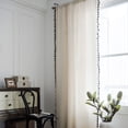 thumbnail image 2 of 1 Pair Cotton Hemp Milk White Window Curtains with Black Tassel Edge 59" W x 79" L, 2 of 5