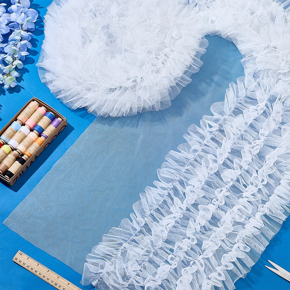 Polyester Lace Ribbon Ruffled Lace Ribbon for Curtain Accessories White 11-3/8~19-1/4 inch(290~490mm) about 2.19 Yards(2m)/pc
