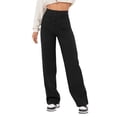 thumbnail image 5 of Pantalones Cargo rectos informales para mujer, pantalones de pierna con botón de cintura alta, pantalones elásticos de trabajo de negocios con múltiples bolsillos, 5 of 5