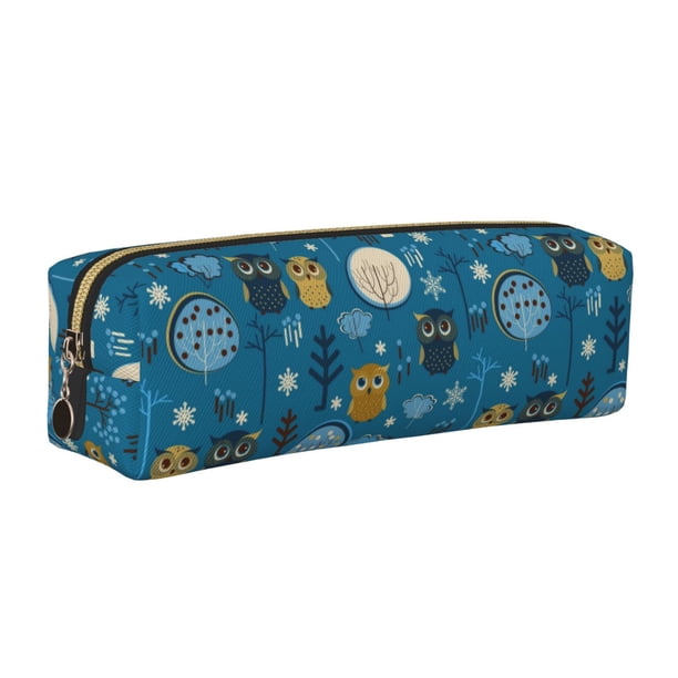 Balery Cute Colorful Owls And Trees Estuche de Lápices de Cuero Impreso, Estuche para Suministros de Arte, Estuche de Lápices con Cremallera, Estuche de Almacenamiento de Papelería
