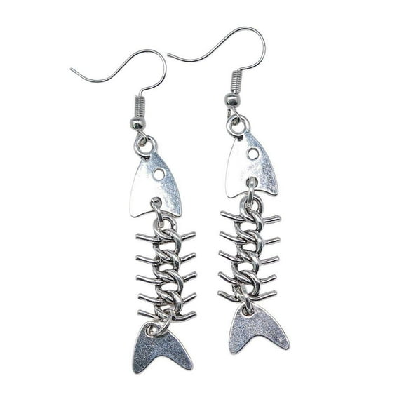 Metal Fishbone & Knife Earrings - Red, Stylish, Versatile Pair