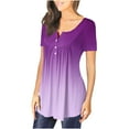 thumbnail image 3 of Scyoekwg Womens Tops Short Sleeve Hide Belly Shirts Gradient Color Round Neck Pleated Casual Dressy Tunic Tee Loose Blouses (#B=Purple,M), 3 of 6