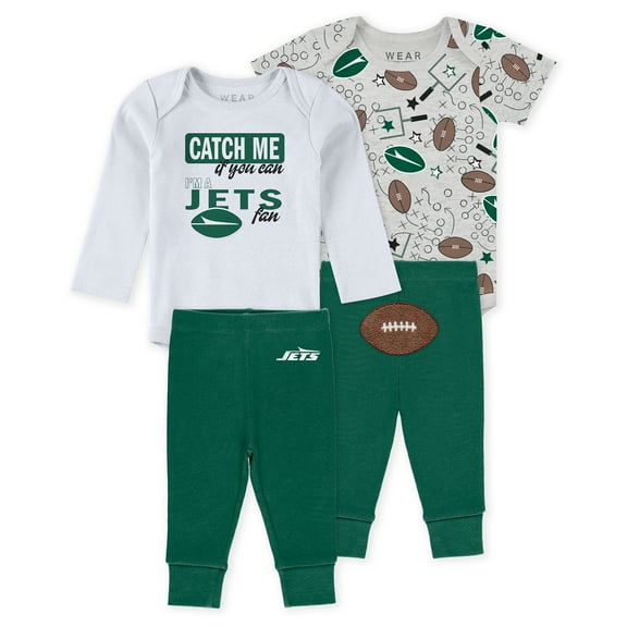 Infant & Newborn WEAR by Erin Andrews New York Jets Three-Piece Turn Me Around Bodysuits & Pant Set