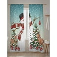 thumbnail image 5 of Christmas Snowman Sheer Curtains 108 Inch Long 2 Panels, Xmas Tree Deer Teal Winter Ombre Snow Scene Light Filtering Rod Pocket Semi Sheer Curtains, Sheer Voile Drapes for Living Room, 52"x108", 5 of 5