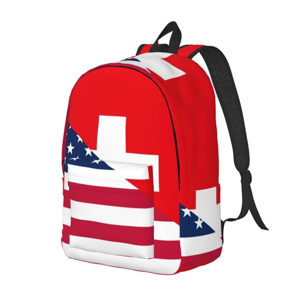 Disketp USA Switzerland print Canvas Backpack Lightweight Travel Daypack Student Rucksack Laptop Backpack-Small