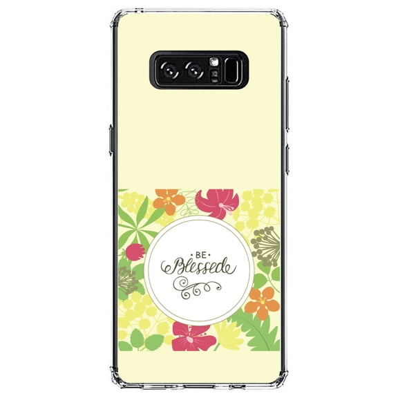 DistinctInk Clear Shockproof Hybrid Case for Samsung Galaxy Note 8 - TPU Bumper, Acrylic Back, Tempered Glass Screen Protector - Be Blessed - Floral Pattern Yellow