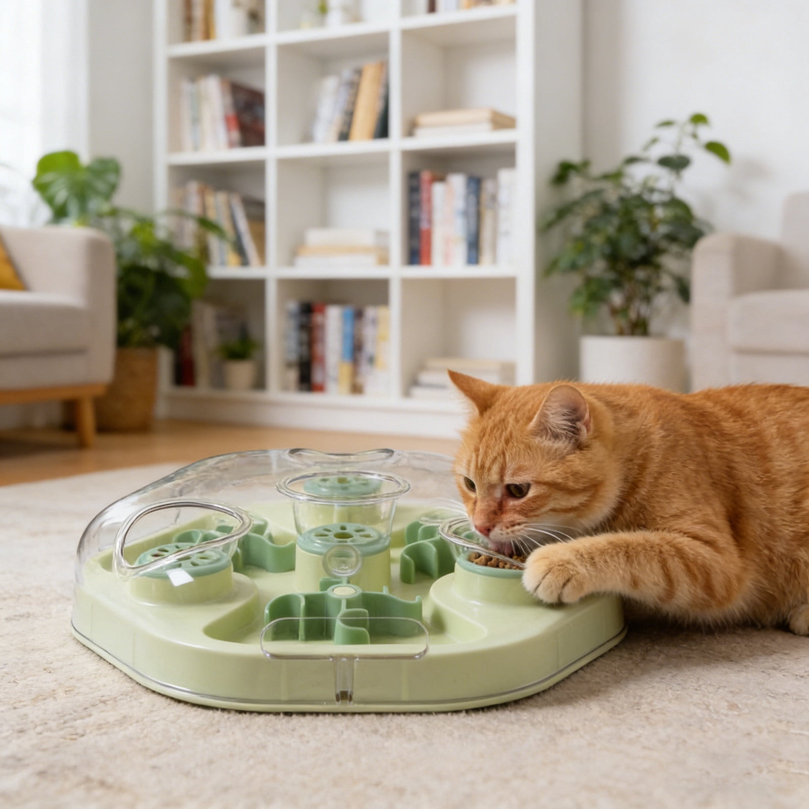 Interactive Cat Slow Feeder Bowl With Visible Dispensing Enrichment For Puzzle Play And Eating