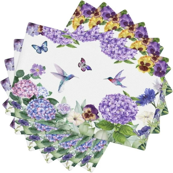 Hummingbird Floral Table Placemats Set of 6 Country Garden Butterfly Watercolor Animal Wild Plant Indoor Outdoor Table Placemat for Holiday Banquet Kitchen Table Decor