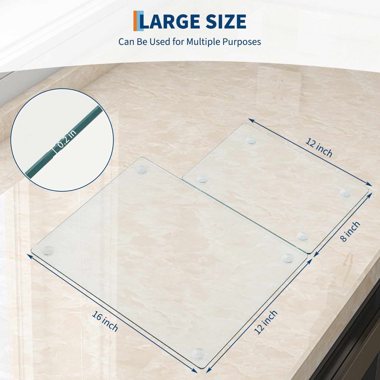 Garvee 2-Piece Clear Tempered Glass Cutting Board Set for Kitchen Countertop, 16x12 & 12x8 Inch, Shatter-Resistant Non-Slip Glass Chopping Board & Heat Resistant Counter Protector