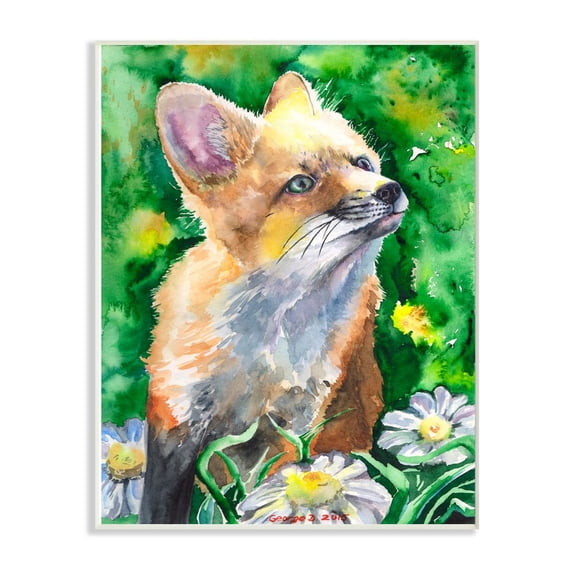 Stupell Industries Cute Fox Animal Orange Green Watercolor Painting Wall Plaque Art by George Dyachenko