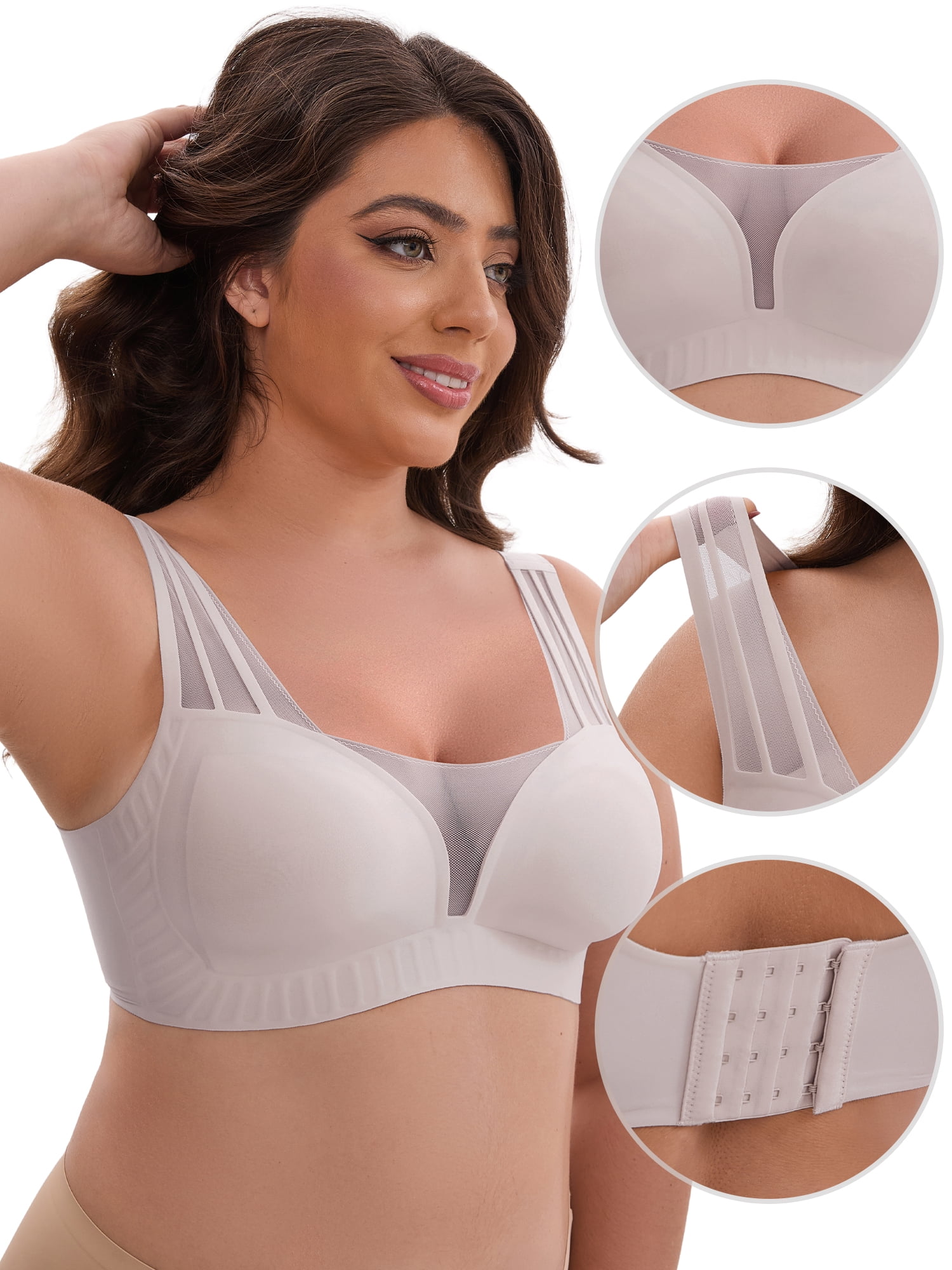 DARING DIVA Mesh Wireless Push Up Wide Straps V-Neck Lightweight Bra M Purple