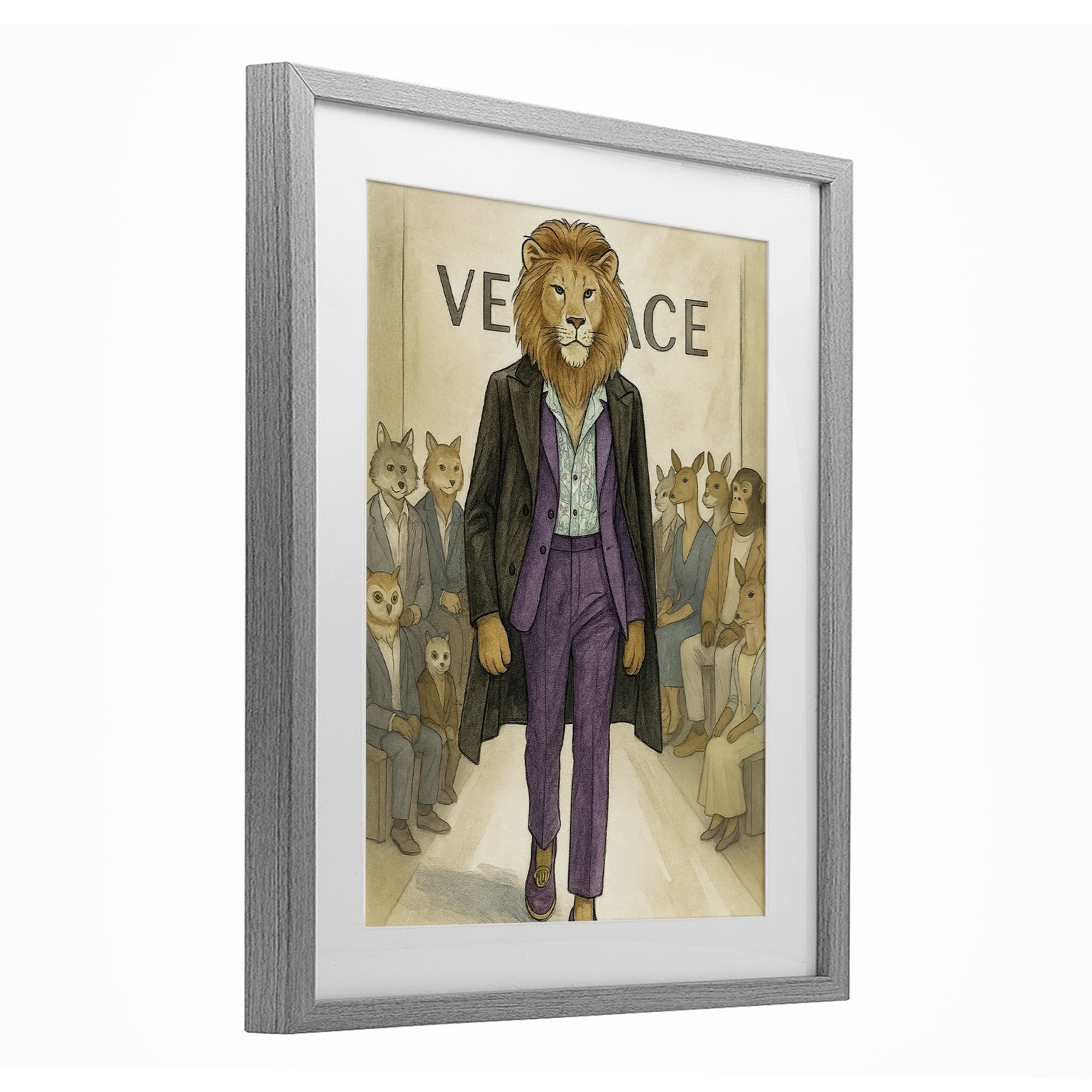 Stupell Industries Fashion Runway Lion Gray Framed Print Under Glass, design by Grotto Studios