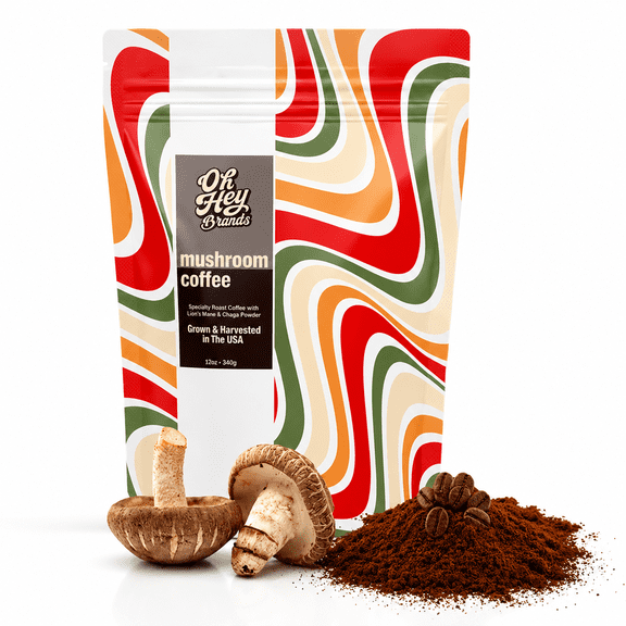 Oh Hey Brands Premium Mushroom Coffee Blend, Lion's Mane & Chaga, Arabica Ground Coffee, Medium Roast, Cocoa Flavor, 12oz