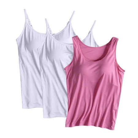 RYRJJ 3 Pack Tank Top for Women with Built-in Bra Padded Camisole Stretchy Basic Cami Undershirt Yoga Tanks Tops(Watermelon Red XXL)