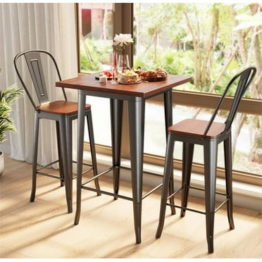 MIDODO 3 Piece Bar Table and Chairs Set for 2,  Pub Table and Chairs with Footrest and Foot Pads