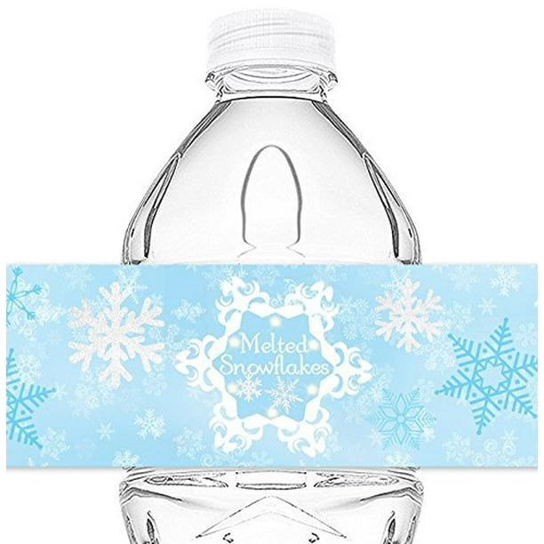 Snow Princess Bottle Wraps - 20 Snowflake Water Bottle Labels - Snowflake Decorations - Made in the USA