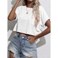 thumbnail image 3 of Womens Round Neck Batwing Sleeve Pocket Patched Cropped Tee Summer Blouse For Women, 3 of 5