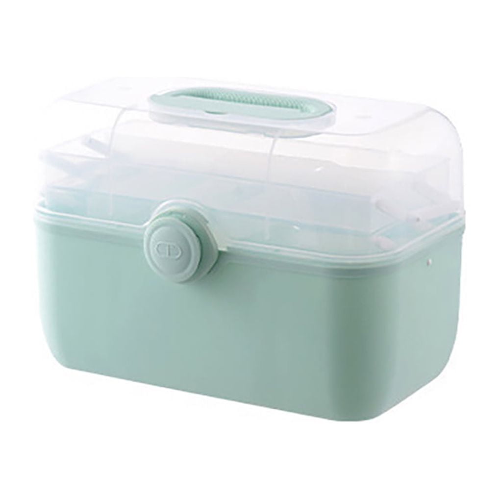 Thinsony Pill Case First Aid Kit Storage Box Multi-functional Plastic Container Green large