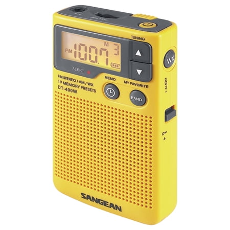 Sangean DT-400W Portable AM/FM Pocket Digital Clock Radio with Weather Alert, DT-400WPT